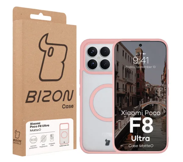 Bizon MatteO do Xiaomi POCO F8 Ultra Półprzezroczyste z różową ramką