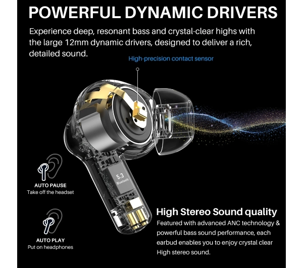 Tozo AeroSound2 Dokanałowe Bluetooth 5.3 Czarny