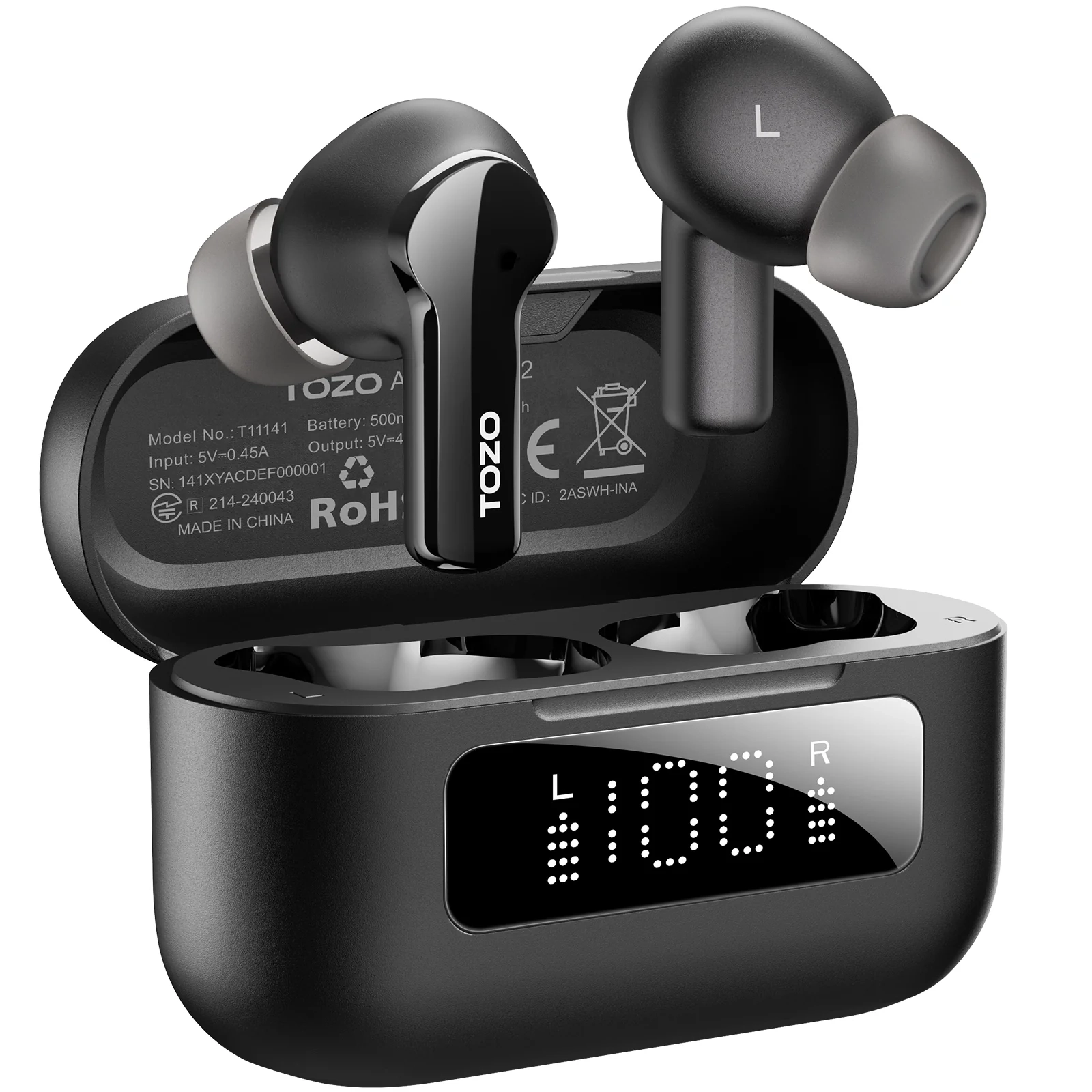 Słuchawki bezprzewodowe Tozo AeroSound2 Dokanałowe Bluetooth 5.3 Czarny