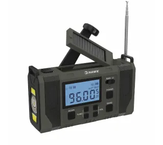 Hawk Expedition R20 Na korbkę, Solarne, Latarka, Radio FM Czarny