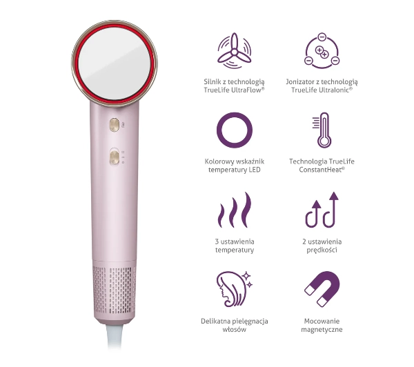 TrueLife HairDryer D6 Jonizacja Zimny nawiew 1600W 2 prędkości 3 temperatury - Kup na Raty - RRSO 0%