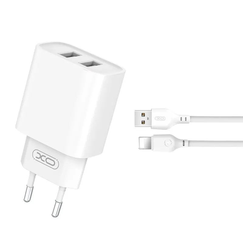 Ładowarka sieciowa XO CE02C 2x USB-A 10,5W Biały + Kabel USB-A do Lightning