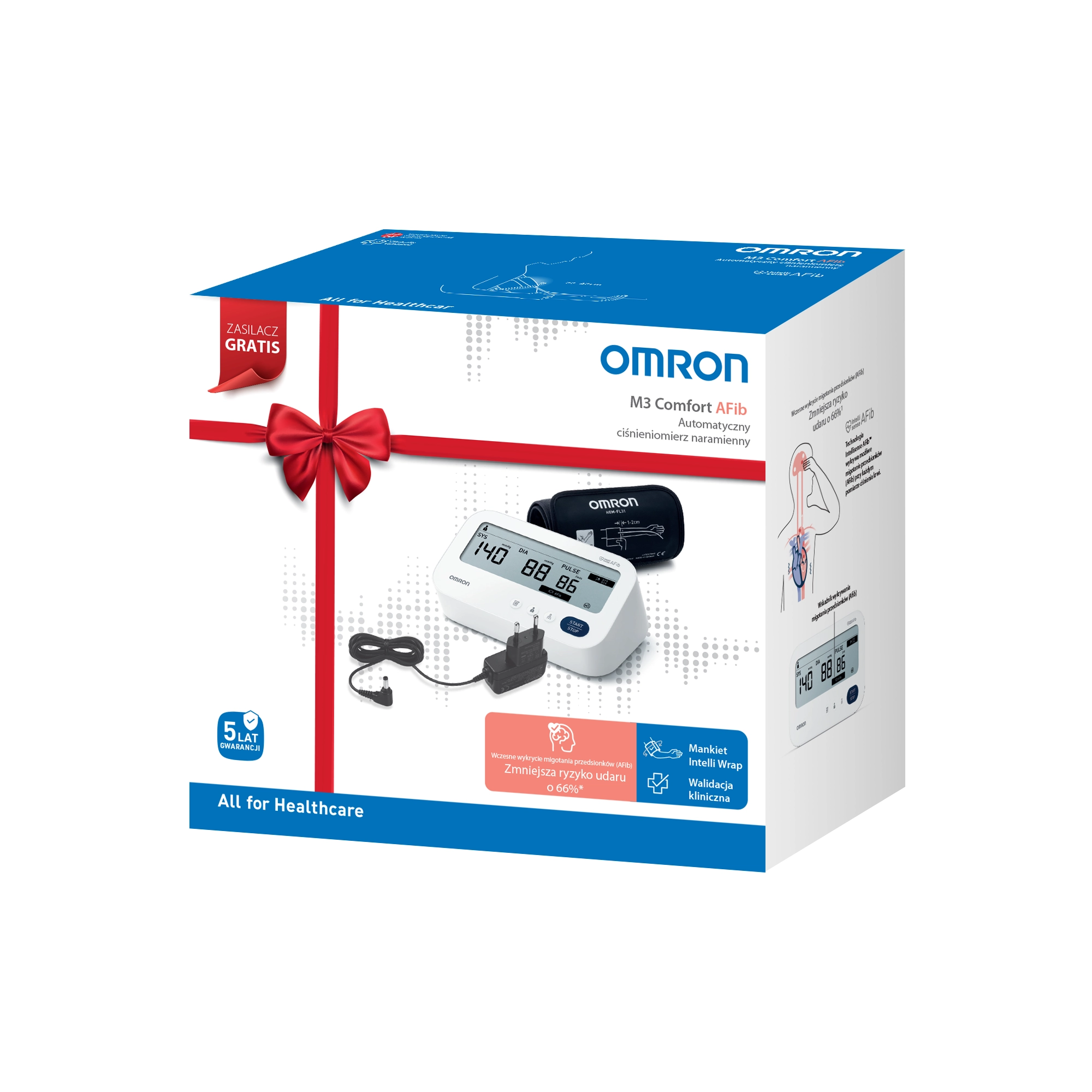 Ciśnieniomierz Omron M3 Comfort AFib HEM-7196-FLE Wykrywanie arytmii + Zasilacz