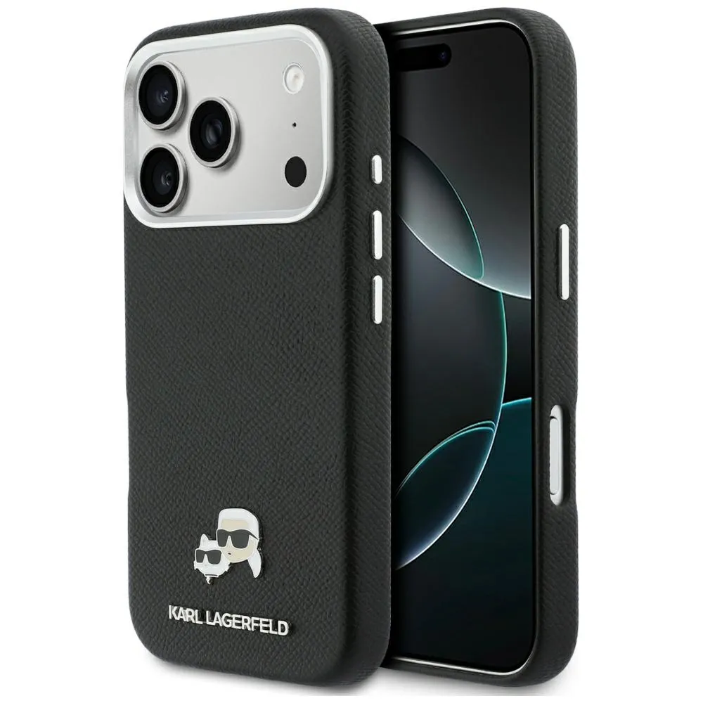 Etui Karl Lagerfeld Karl & Choupette Head Pins Saffiano MagSafe do iPhone 17 Pro Max Czarny
