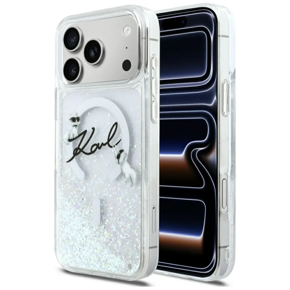 Etui Karl Lagerfeld Liquid Glitter Karl Script Logo MagSafe do iPhone 17 Pro Max Przezroczysty