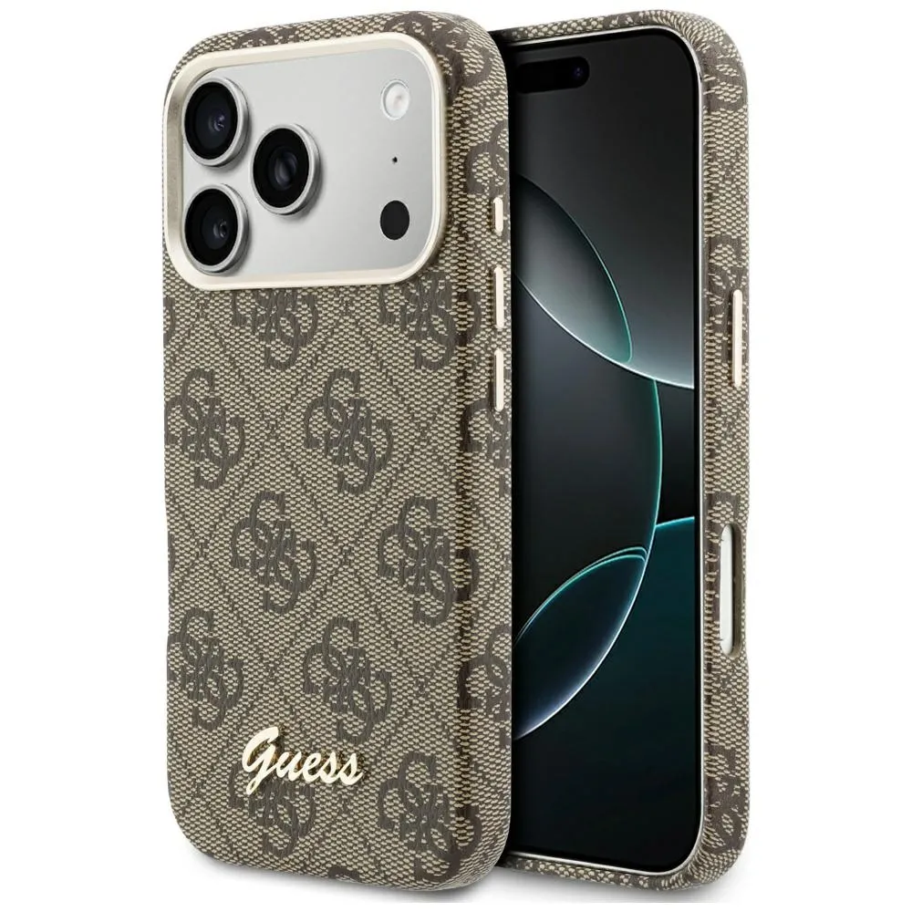 Etui Guess 4G Script MagSafe do iPhone 17 Pro Max Brązowy