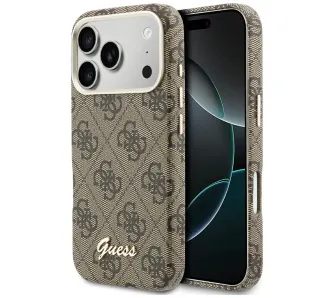Etui Guess 4G Script MagSafe do iPhone 17 Pro Max Brązowy