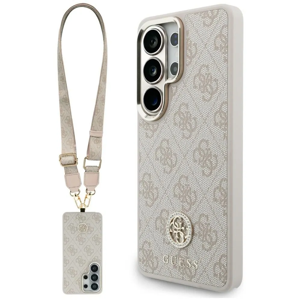 Etui Guess 4G Big Rhinestone Triangle Strap MagSafe do Galaxy S26 Ultra Różowy