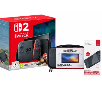 Konsola Nintendo Switch 2 Joy-Con Czarny + Mario Kart World + Szkło Trust GXT 1254 + Etui Yaxo Hurricane