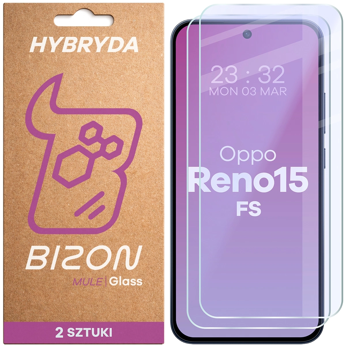 Szkło hybrydowe Bizon elastyczne Glass Mule Duo do Oppo Reno 15 FS 2 sztuki