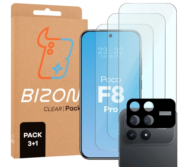 Bizon Szkło + szybka na aparat Glass Clear Pack do Xiaomi POCO F8 Pro 3 sztuki