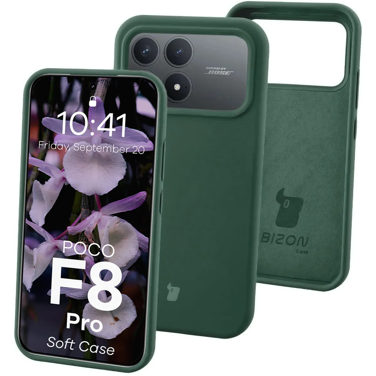 Etui Bizon Soft do Xiaomi POCO F8 Pro Ciemnozielony
