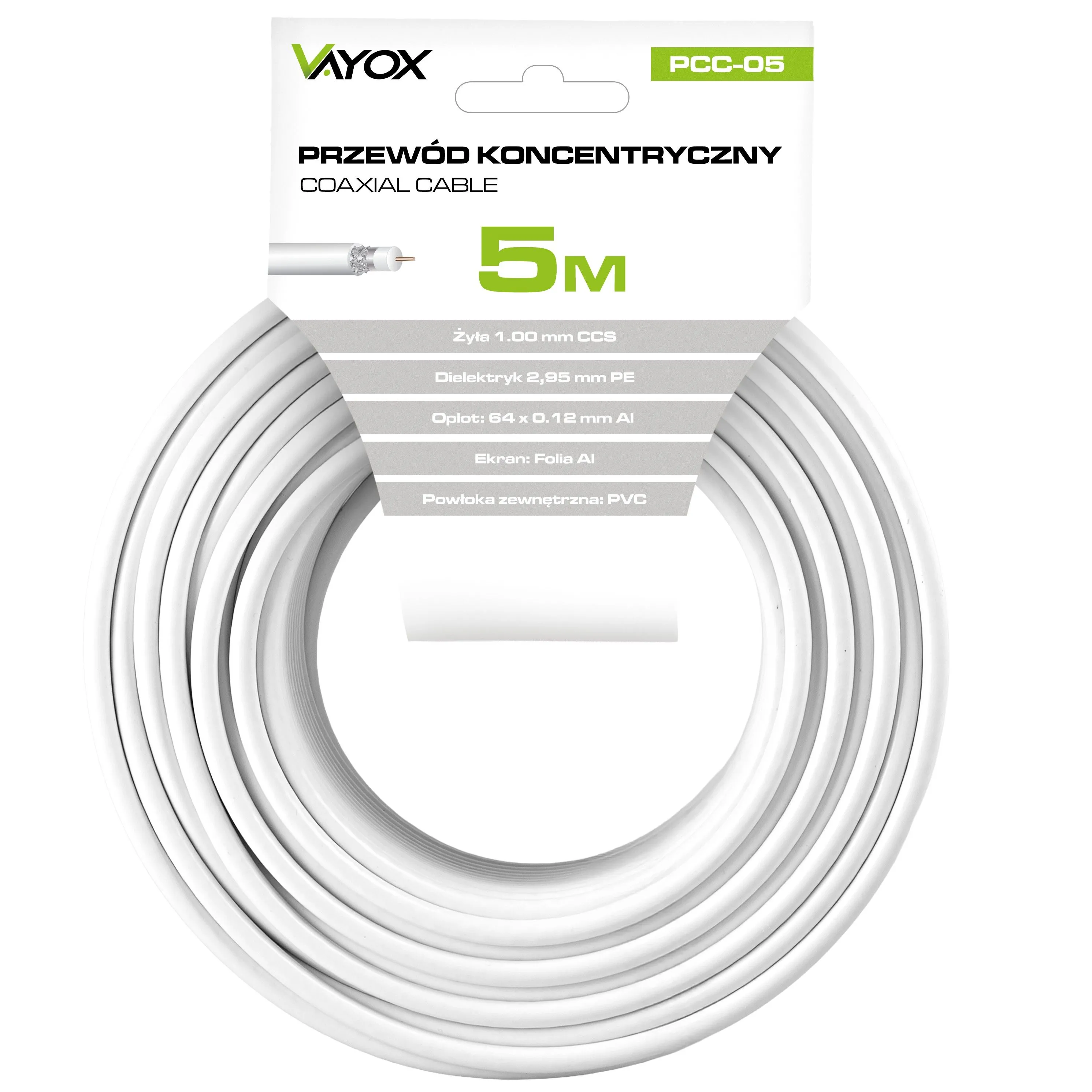 Kabel koncentryczny Vayox PCC-05 5m Biały