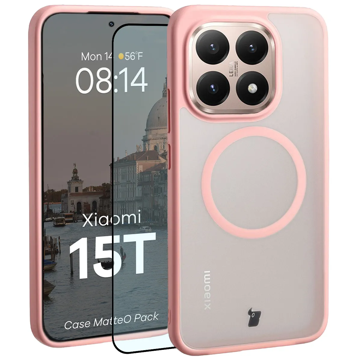Szkło hartowane Bizon MatteO Pack do Xiaomi 15T Jasnoróżowy