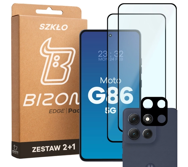 Bizon Szkło + szybka na aparat Glass Edge Pack do Motorola Moto G86 5G 2 sztuki
