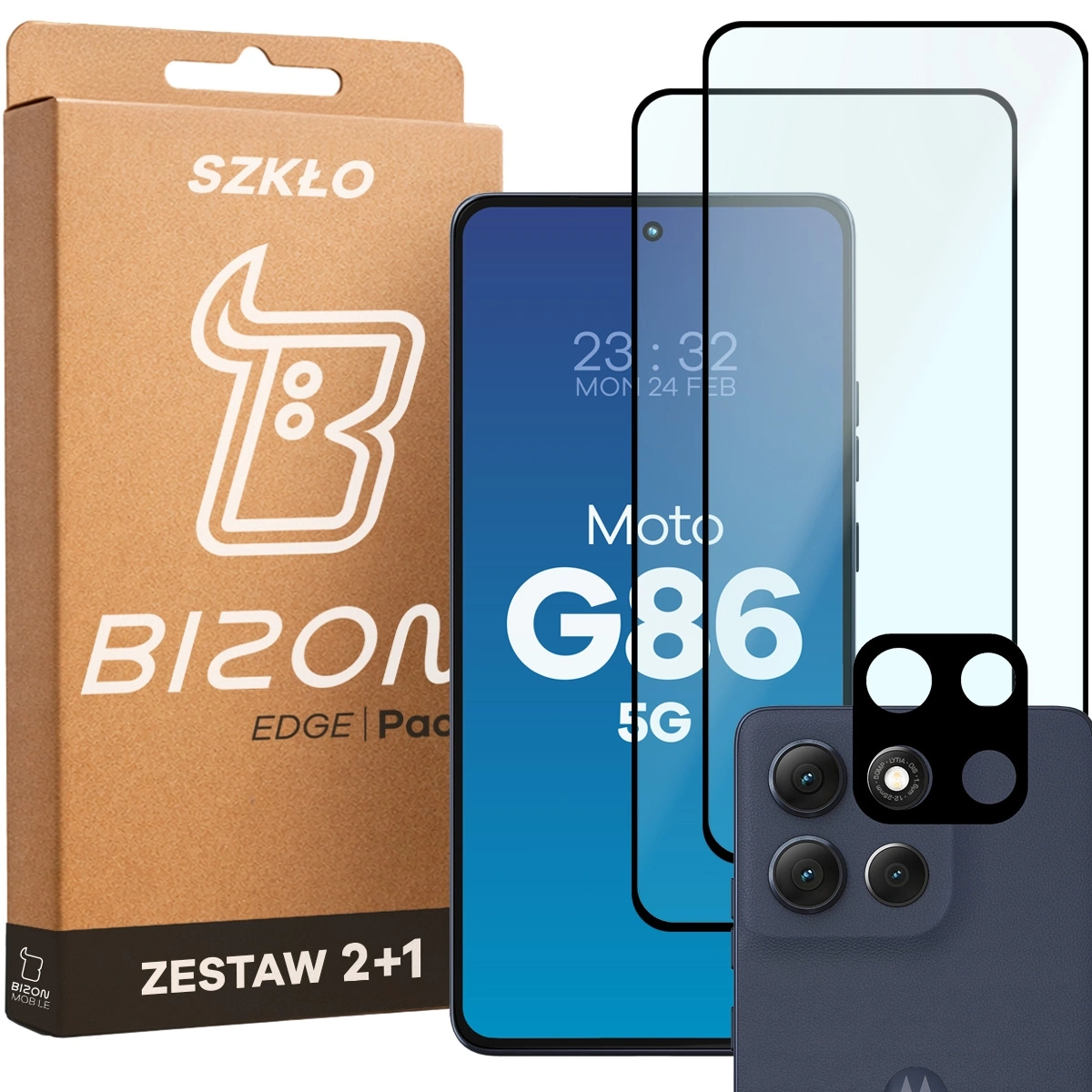 Zestaw ochronny Bizon Szkło + szybka na aparat Glass Edge Pack do Motorola Moto G86 5G 2 sztuki