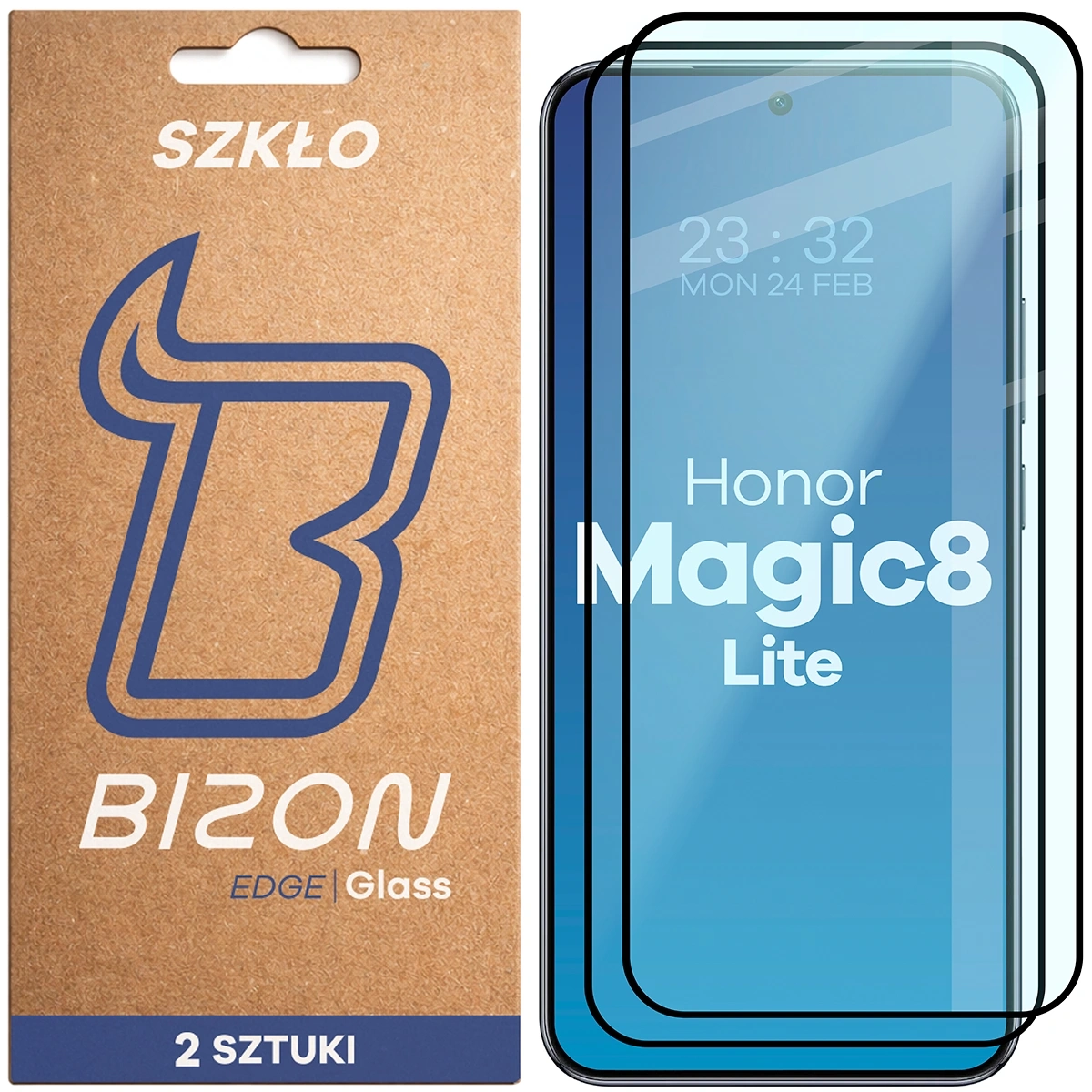 Szkło hartowane Bizon z ramką Glass Edge Duo do Honor Magic8 Lite 2 sztuki