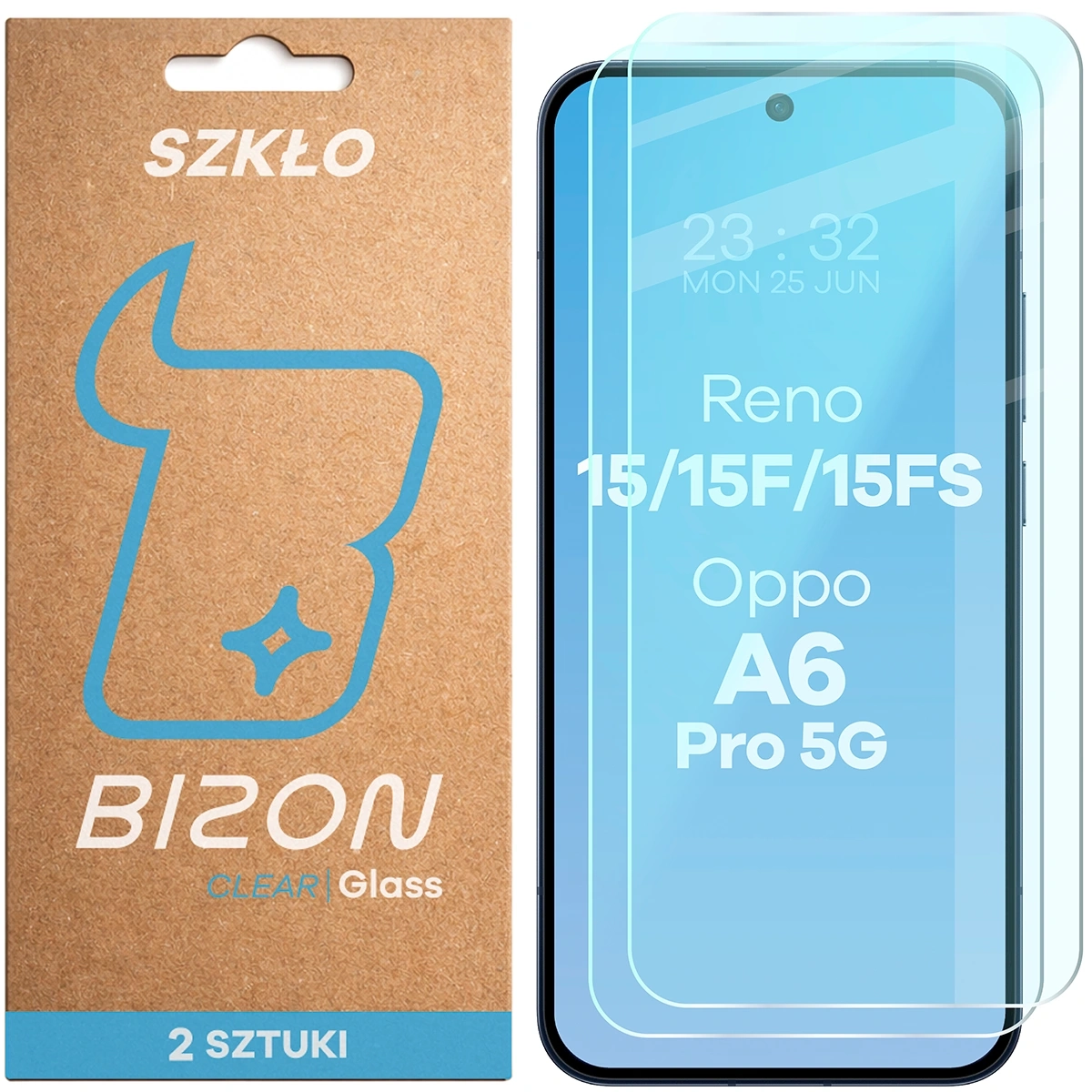 Szkło hartowane Bizon na ekran Glass Clear Duo do Oppo Reno 15 / 15 F / 15 FS / A6 Pro 5G 2 sztuki