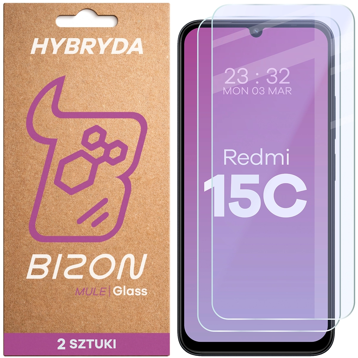 Szkło hybrydowe Bizon elastyczne Glass Mule Duo do Xiaomi Redmi 15C 4G 2 sztuki