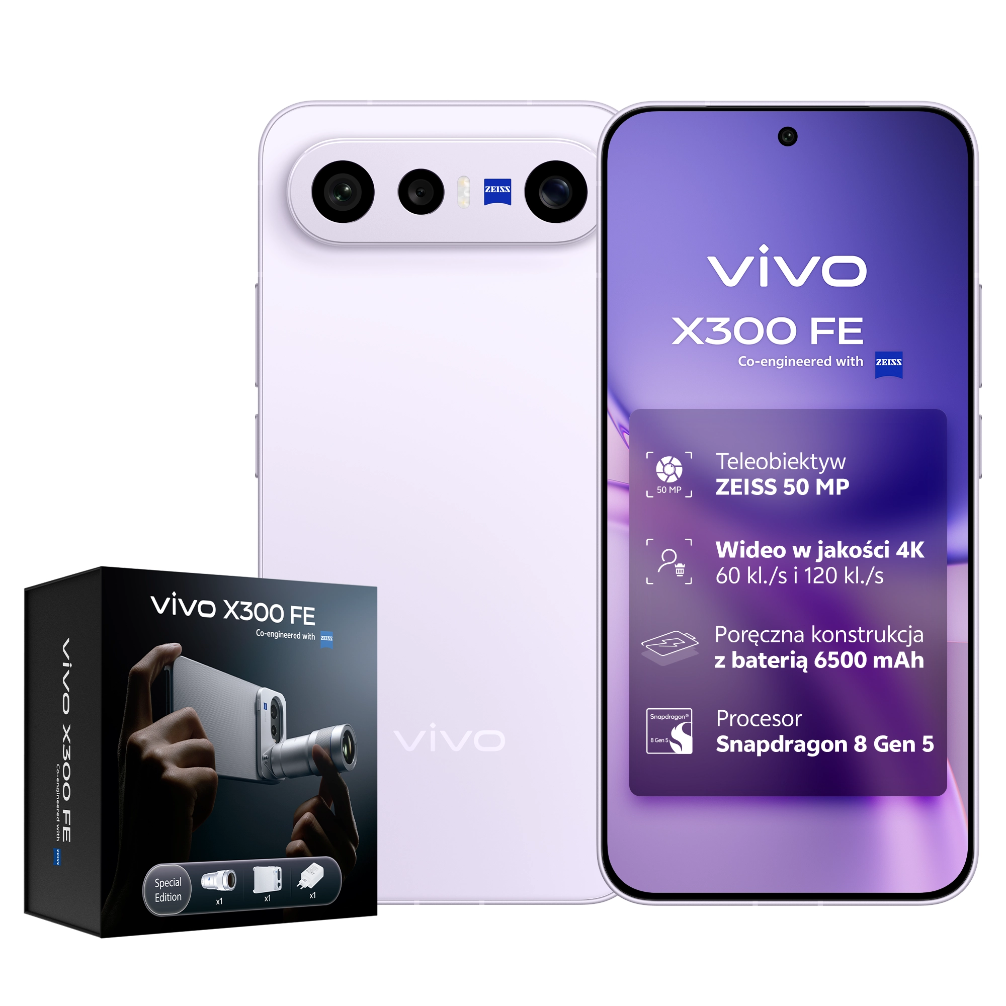 Smartfon vivo X300FE 5G 12/512GB 6,31" 120Hz 50Mpix Fioletowy + Zestaw