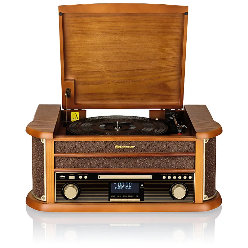 Gramofon Roadstar HIF-1993D+BT Manualny Napęd paskowy Bluetooth Radio DAB+ Odtwarzacz CD Magnetofon Brązowy