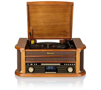 Gramofon Roadstar HIF-1993D+BT Manualny Napęd paskowy Bluetooth Radio DAB+ Odtwarzacz CD Magnetofon Brązowy