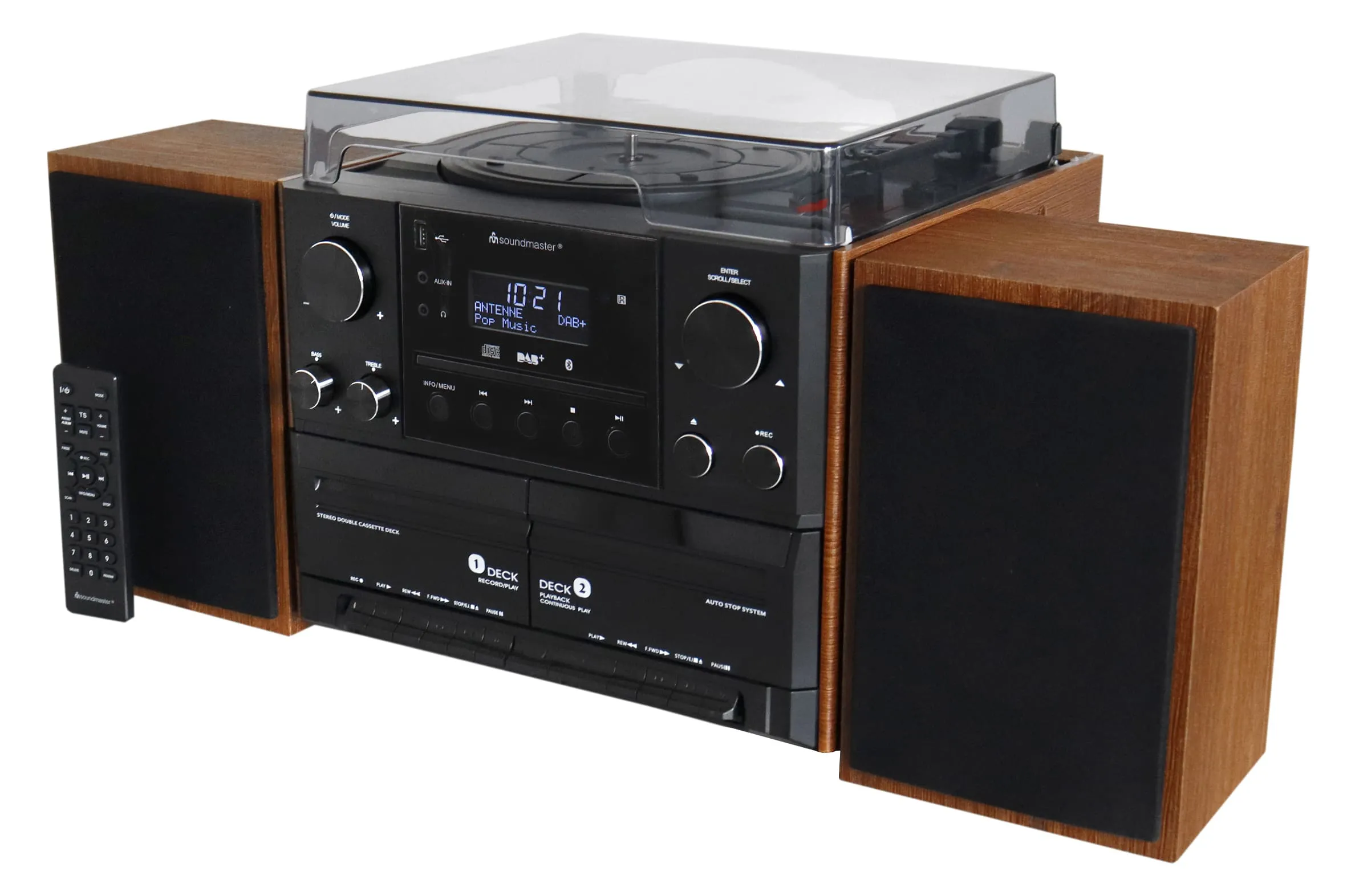 Wieża Soundmaster MCD5600BR 10W Bluetooth Radio FM DAB+ Magnetofon Gramofon Brązowo-czarny