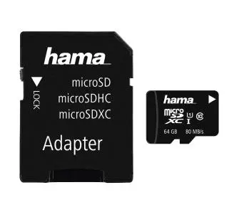 Karta pamięci Hama microSDXC 64GB Class 10 UHS-I 80MB/s + Adapter SD