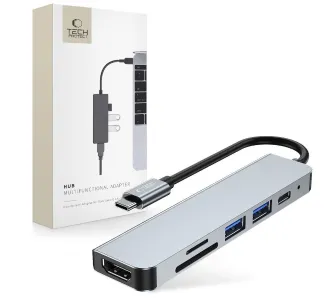 Hub USB Tech-Protect V4 6w1 USB-C USB-A HDMI SD microSD Szary