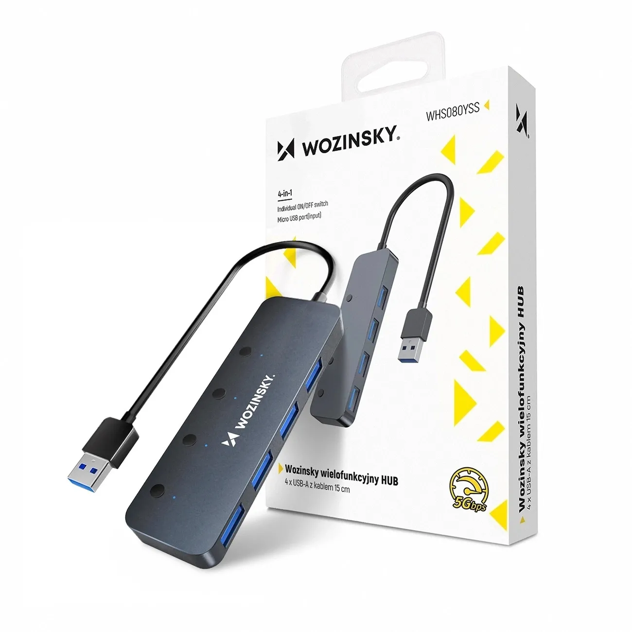 Hub USB Wozinsky WHS080YSS 4xUSB-A 3.0 Szary