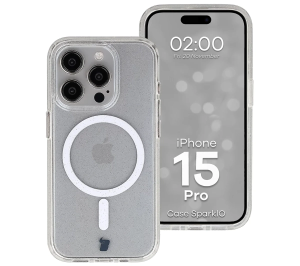 Bizon Case SparklO do iPhone 15 Pro Przezroczyste z Brokatem