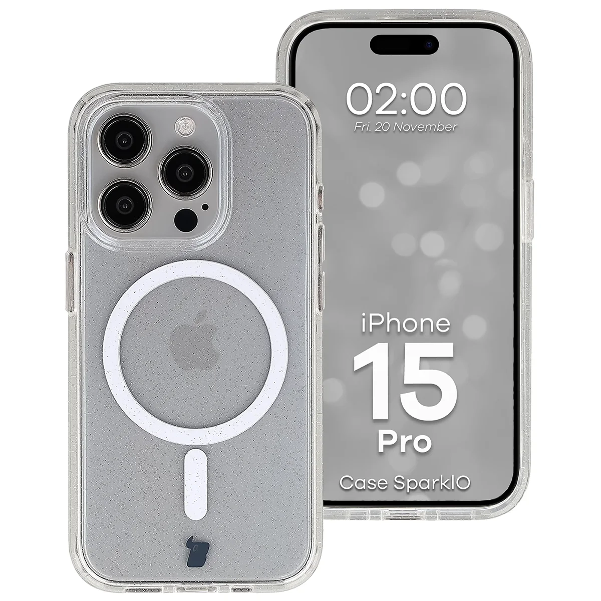 Etui Bizon Case SparklO do iPhone 15 Pro Przezroczyste z Brokatem