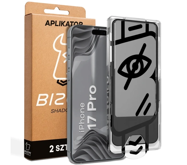 Bizon prywatyzujące z ramką montażową Glass Aplikator Shadow do iPhone 17 Pro 2 zestawy