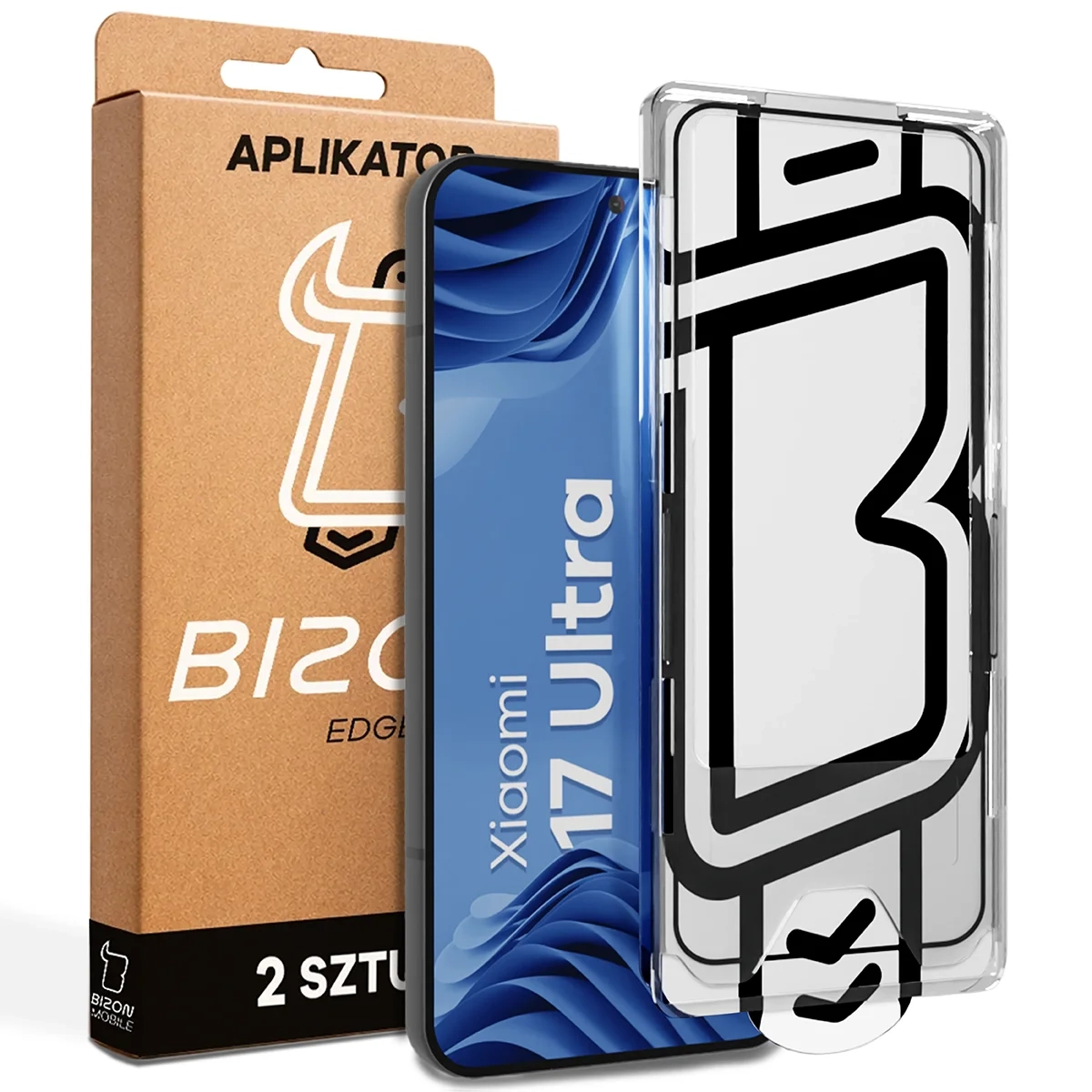 Szkło hartowane Bizon z ramką montażową Glass Aplikator Edge do Xiaomi 17 Ultra 2 zestawy