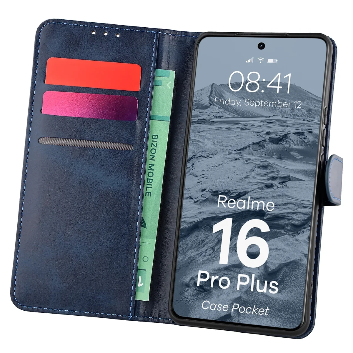 Etui Bizon Case Pocket do Realme 16 Pro Plus 5G Granatowy