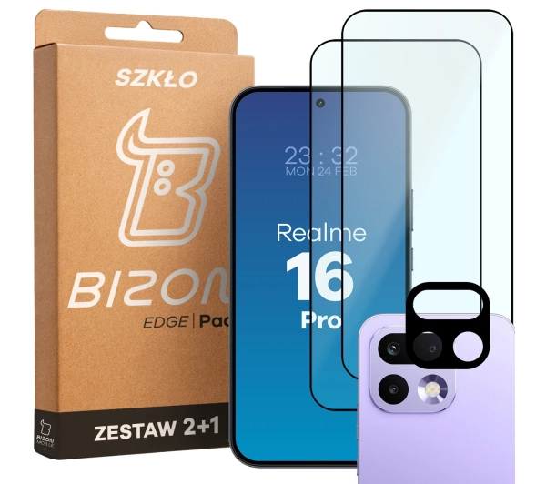 Bizon 2x Szkło + szybka na aparat Glass Edge Pack do Realme 16 Pro 5G