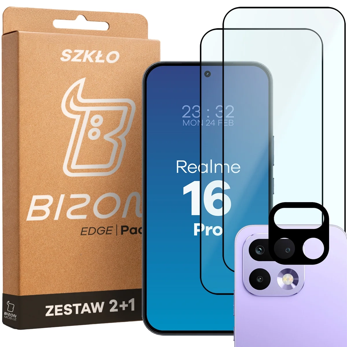 Zestaw ochronny Bizon 2x Szkło + szybka na aparat Glass Edge Pack do Realme 16 Pro 5G