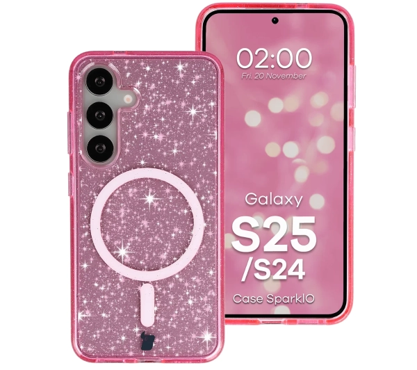 Bizon Case SparklO do Galaxy S25 / S24 Przezroczysto-Różowe Z Brokatem