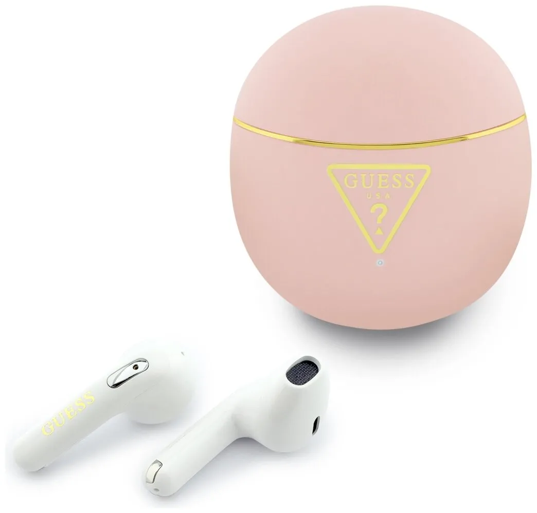 Słuchawki bezprzewodowe Guess GUTWSA15HETP Gold Line Triangle Douszne Bluetooth 6.0 Różowy