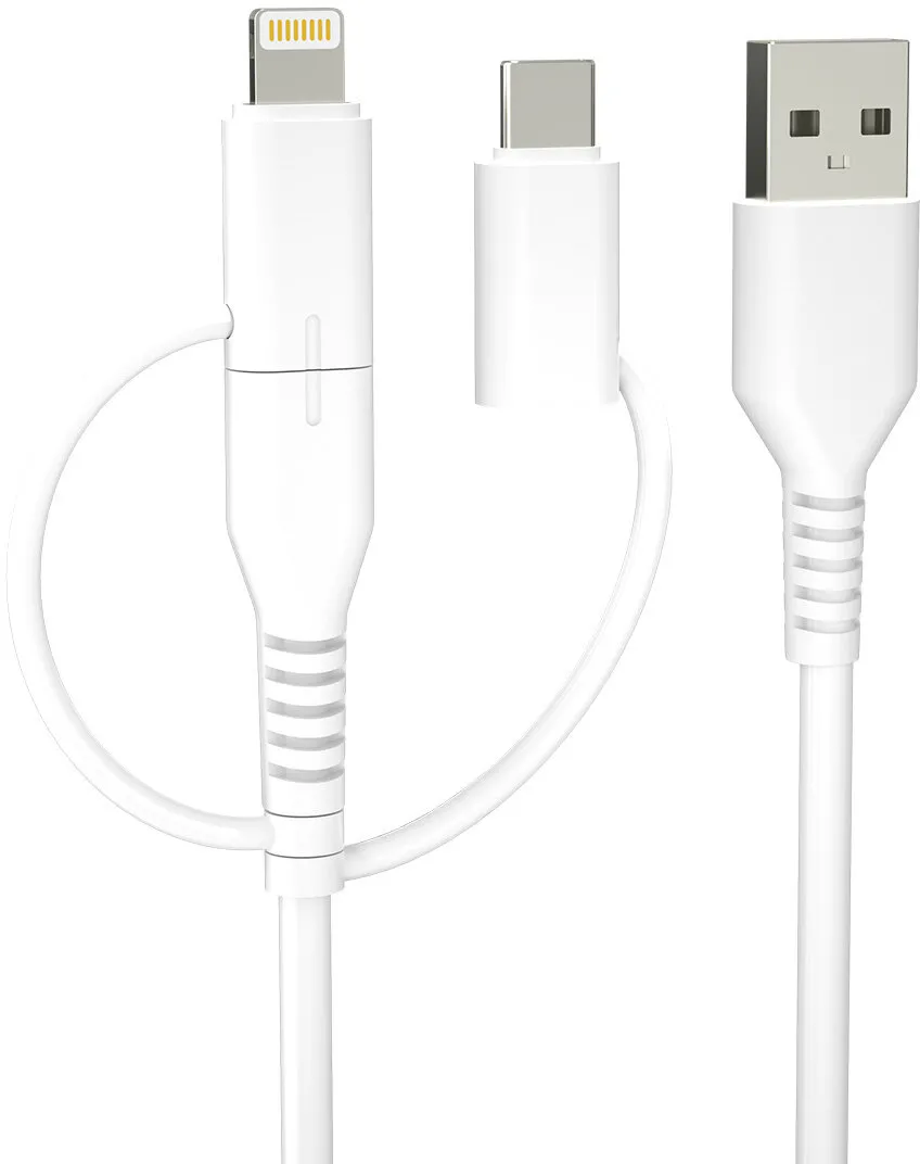 Kabel Forever USB - Micro USB/USB-C/Lightning 3w1 KR3W1-00 60W 1.5 m Biały