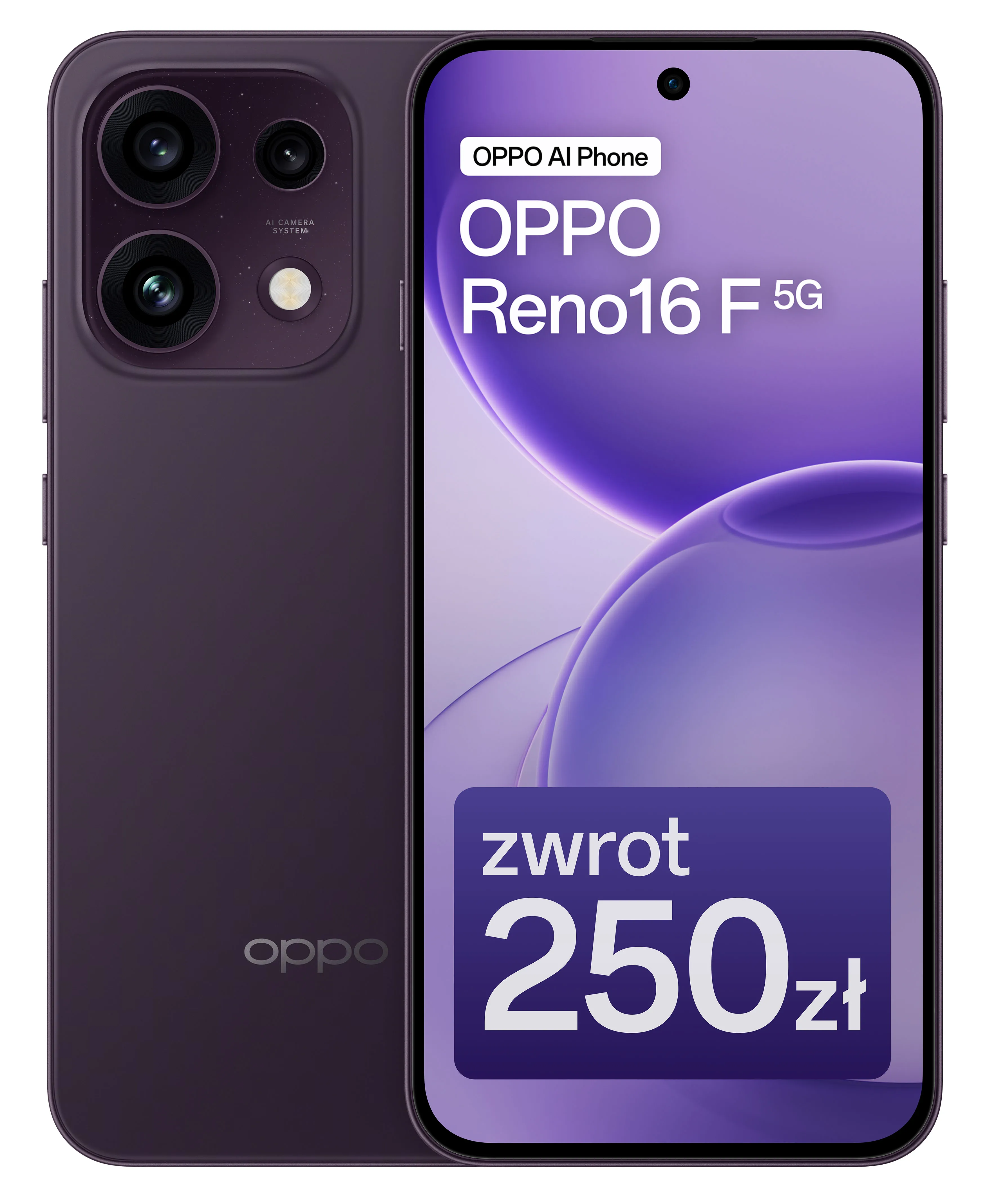 Smartfon OPPO Reno16F 5G 8/256GB Funkcje AI 6,57" 120Hz 50Mpix Fioletowy