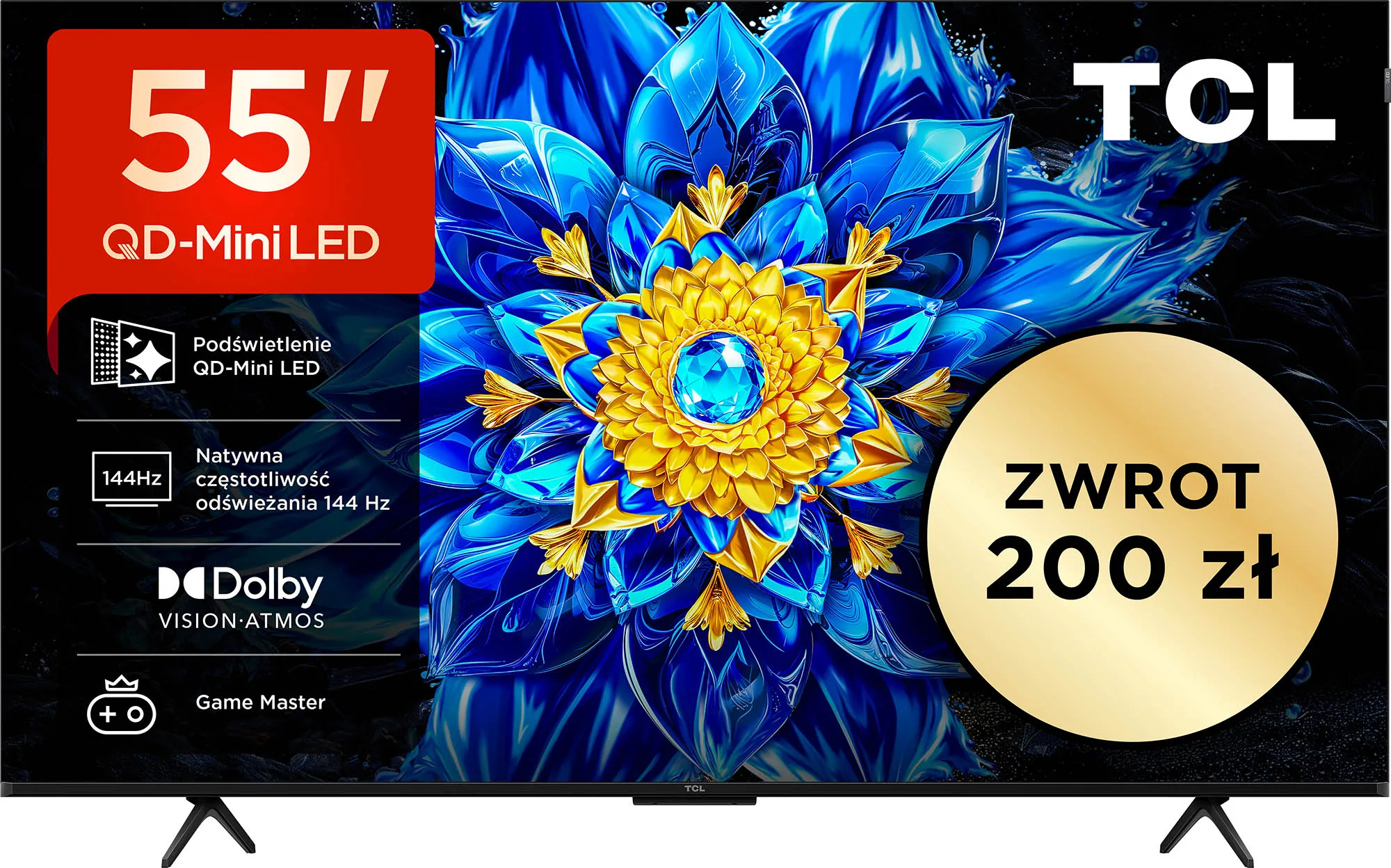 Telewizor TCL 55P8L 55" QD-Mini LED 4K 144Hz Google TV Funkcje AI Dolby Vision Dolby Atmos HDMI 2.1 DVB-T2