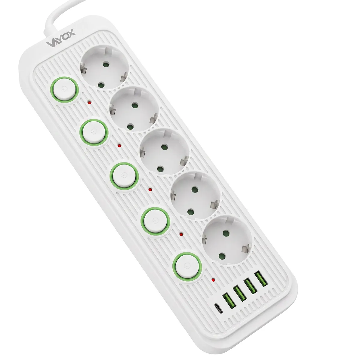 Listwa Vayox VA0473W-3 4x USB-A 1x USB-C 5 gniazd 3m Biały