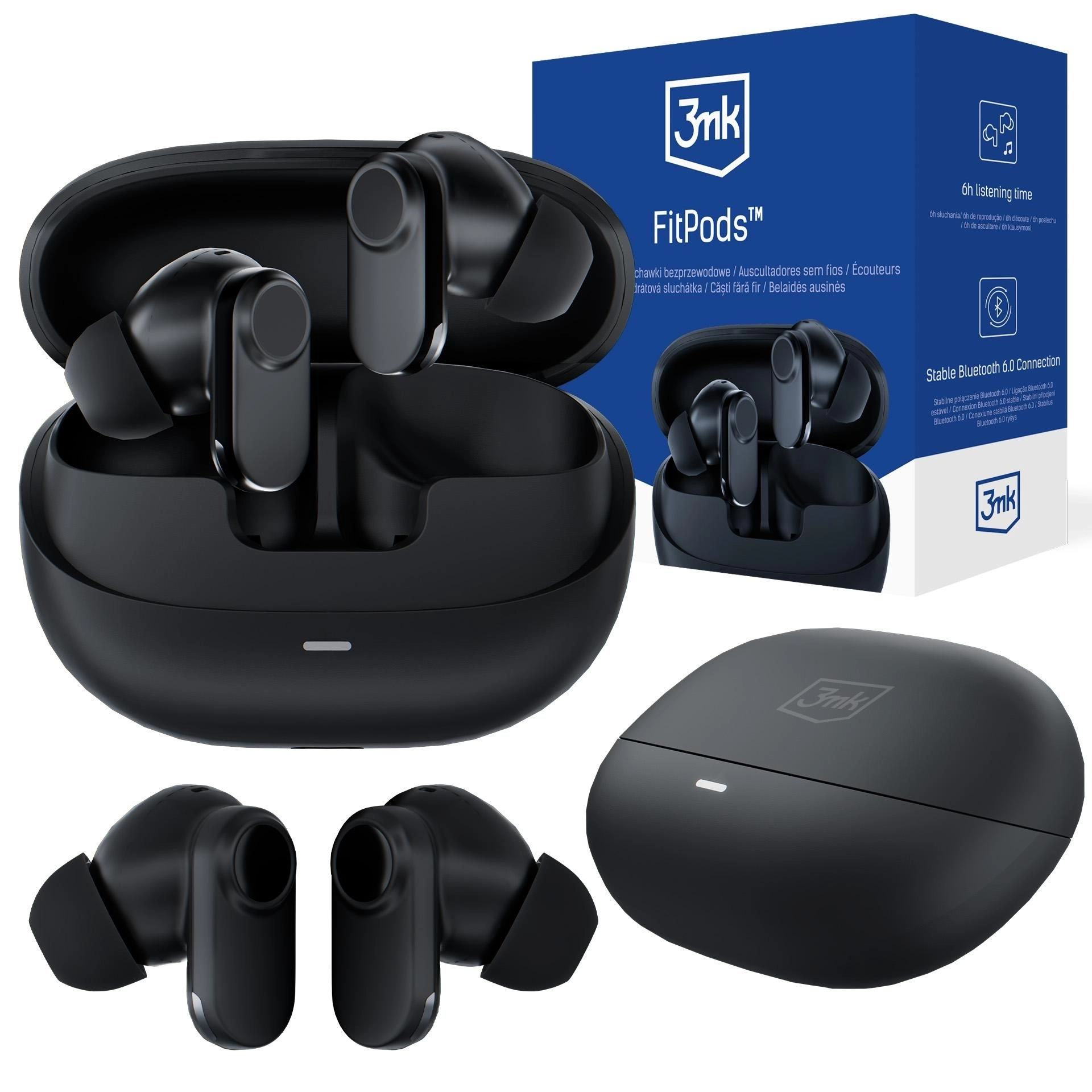 Słuchawki bezprzewodowe 3mk FitPods Dokanałowe Bluetooth 6.0 czarny