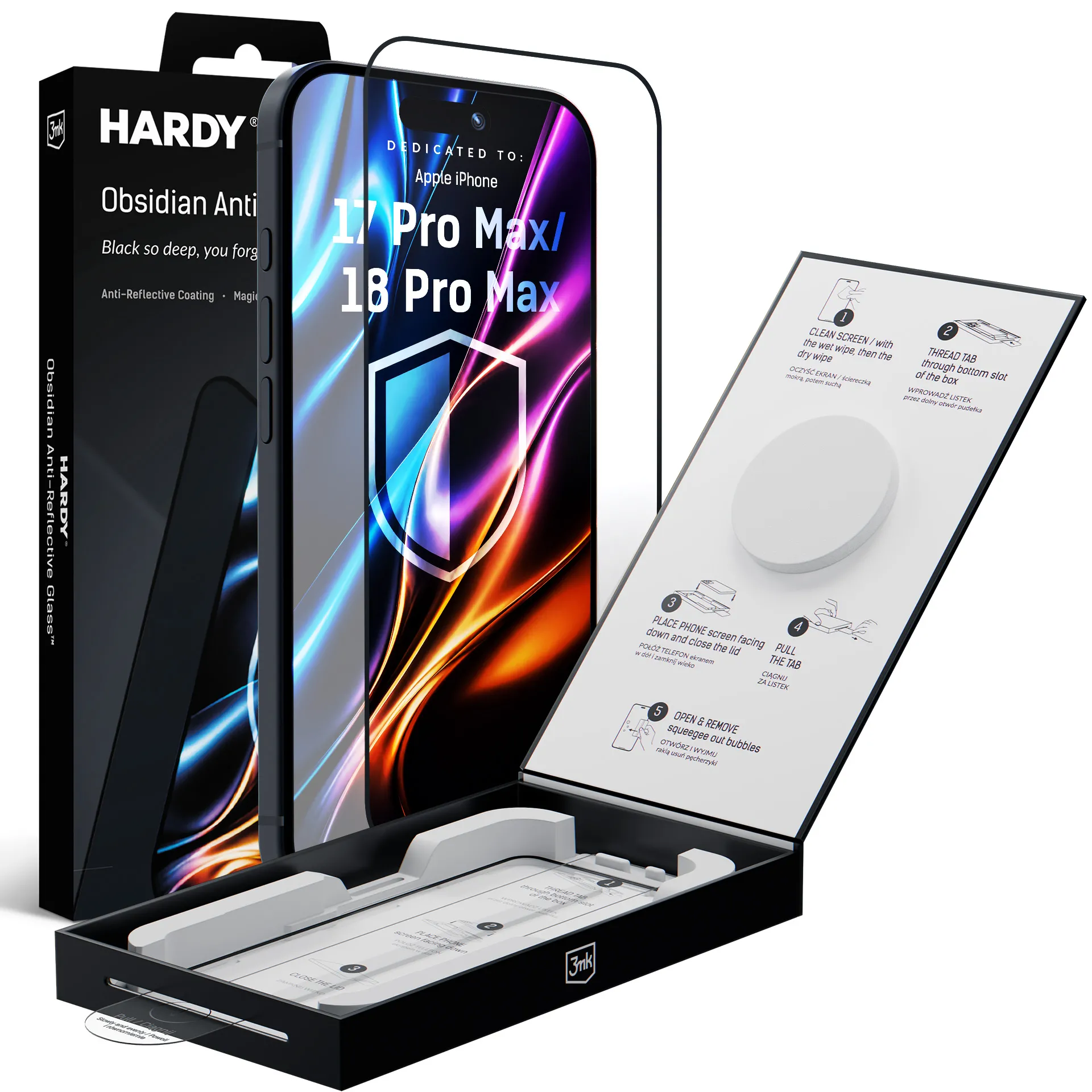 Szkło hartowane 3mk Hardy Obsidian Antireflex Glass do iPhone 17 Pro Max / 18 Pro Max