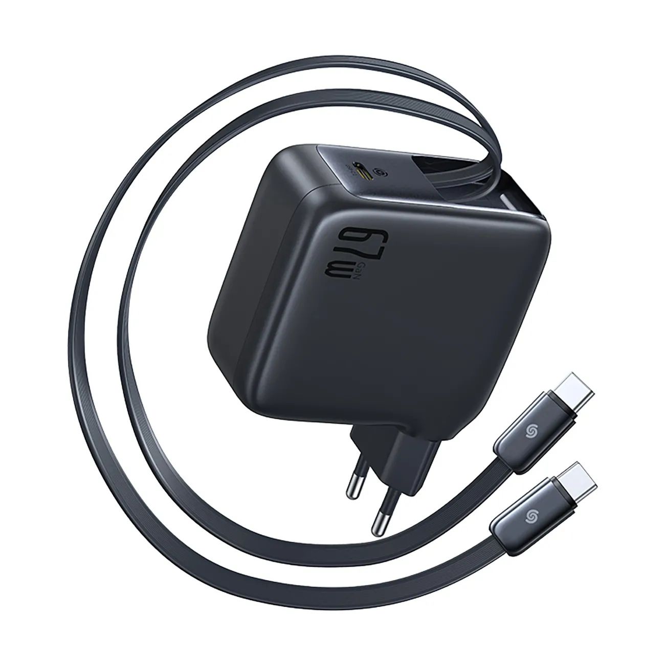 Ładowarka sieciowa Baseus EnerCore CJ21 USB-C 2x zwijany kabel USB-C 67W Czarny