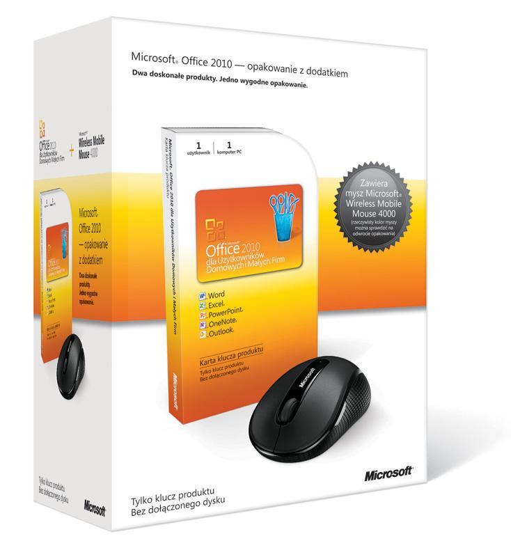 Microsoft Office 2010 Użytkownicy Domowi i Małe Firmy PKC PL + mysz