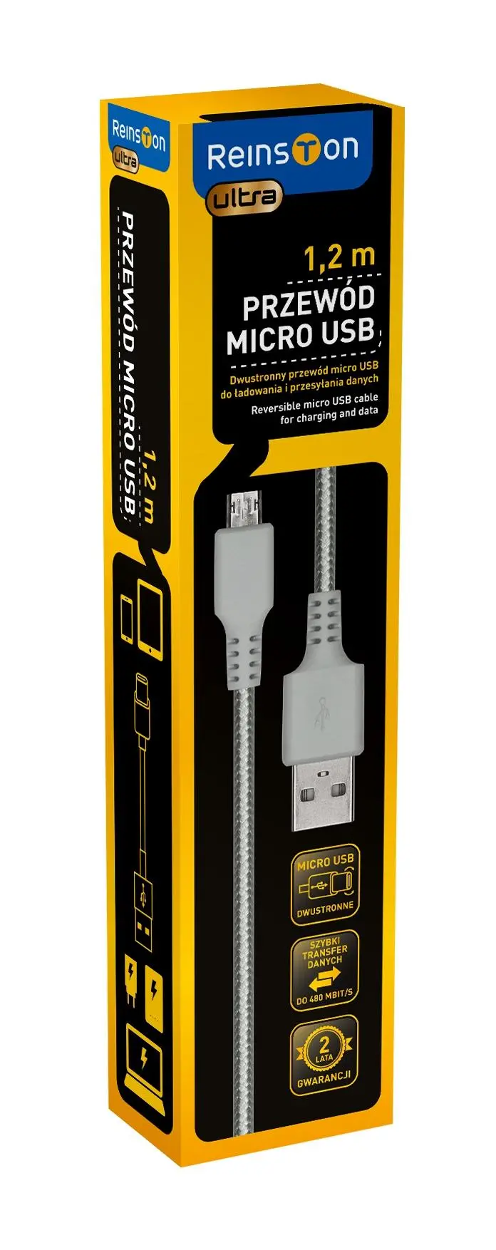 Kabel Reinston EKT19 microUSB 1,2m Srebrny