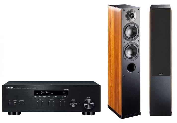 Zestaw stereo Yamaha MusicCast R-N303D (czarny), Indiana Line Nota 550 X (orzech)