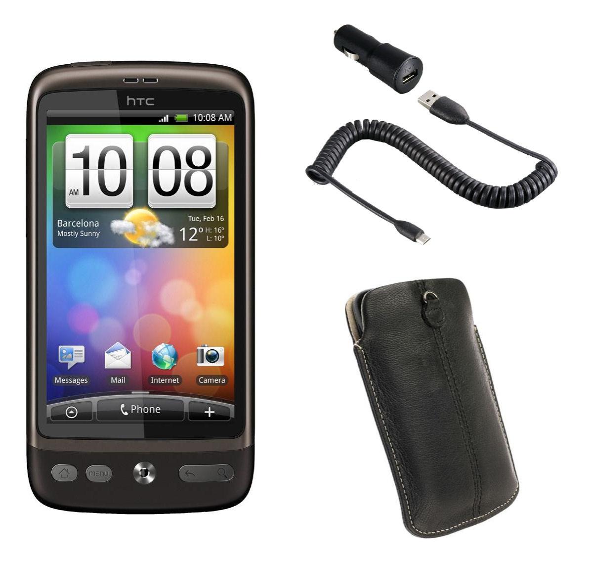 HTC Desire - ekran SuperLCD + ładowarka samochodowa C200 + pokrowiec Krussel